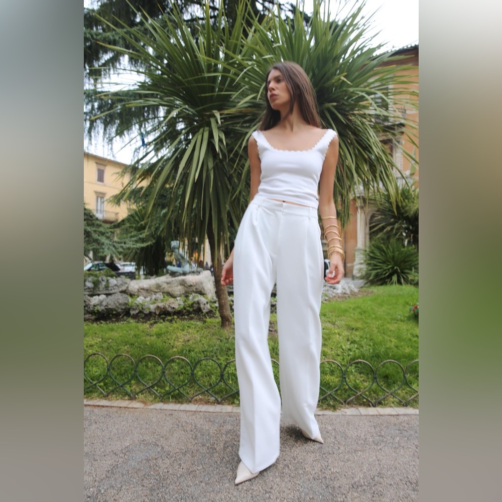 NWT Zara High Waist Wide Leg Pleated Trousers Pants in White Size L - Picture 3 of 11